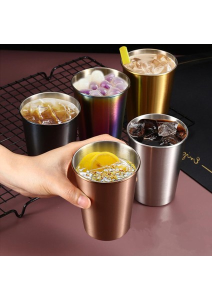 Siyah 500ML Bira Bardağı Paslanmaz Çelik 230/350/500ML Su Sürahisi Kolay Temizlenebilir Rahat Kavrama Içme Ev Aksesuarı (Yurt Dışından)