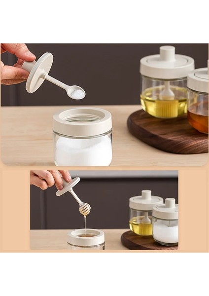 Spoon2 Cam Baharat Kutusu Kaşık Kapağı Entegre Baharat Kutusu Kombinasyonu Baharat Kavanoz Mutfak Bal Tuzluk Yağ Şişesi Baharat Araçları (Yurt Dışından)