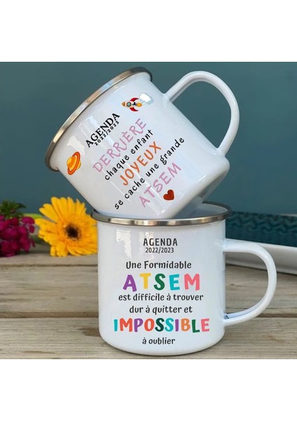 UXH178652-A015WH 8cm Merci Atsem Gündem 2022/2023 Baskı Kupalar Yaratıcı Kahve Fincanları Içecekler Su Süt Kupası Emaye Kupa Okul Ev Kolu Drinkware Hediyeler (Yurt Dışından)