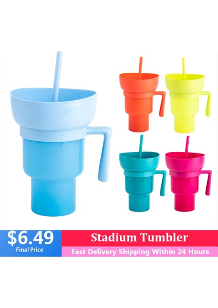 Gök Mavisi Taşınabilir Stadyum Tumbler 2 In 1 Snack Bowl Içecek Pipetli Bardak Çok Amaçlı Renk Değişimi Aperatifler Konteyner Ev Sinemaları Kullanımı Için (Yurt Dışından)