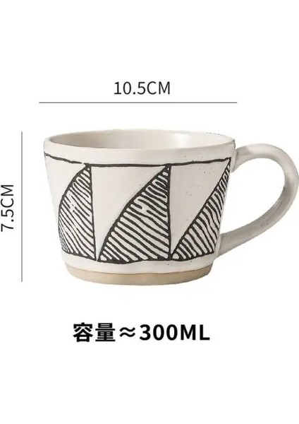 C 300 ml 300 ml Japon Tarzı Taş Kupa El Boyaması Kil Retro Kahve Fincanı Seramik Su Bardağı Restoran Ev Büyük Kapasiteli Kupa Hediye (Yurt Dışından)