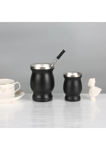 Siyah 4 Oz Kaşıklı Yerba Mate Kupası 304 Paslanmaz Çelik Çift Duvar 8 Oz Taşınabilir Çay Kupa Arjantin Yerba Mate Kabak, Bombillas ve Temizleme Fırçası ile (Yurt Dışından)