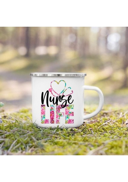 UXH207709-A015WH 360ML Hemşire Yaşam Baskı Kupalar Yaratıcı Kahve Fincanları Içecekler Tatlı Kahvaltı Süt Kupası Emaye Kupalar Kolu Drinkware Hemşire Için En Iyi Hediyeler (Yurt Dışından)