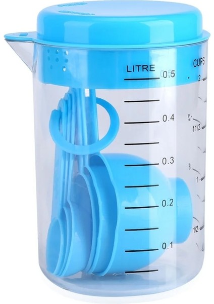 Mavi 7 Adet/takım Mavi Plastik Ölçüm Kabı Mutfak Ölçme Araçları Kaşık Setleri Mutfak Pişirme Kahve Mezun Kaşık Maatbeker (Yurt Dışından)