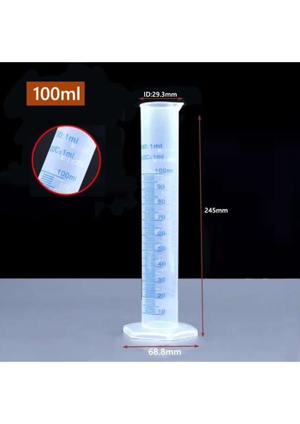 100ML B 1 Adet Şeffaf Ölçüm Plastik Dereceli Silindir Plastik Deneme Testi Sıvı Tüp Laboratuvar Aracı 10/25/50/100/250/500/1000ML (Yurt Dışından)