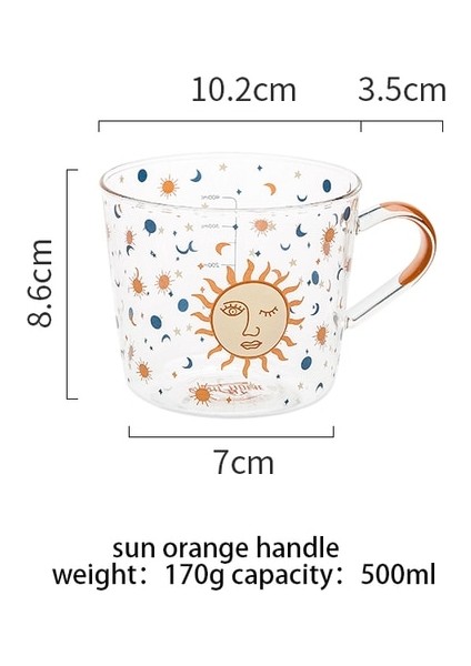 Güneş Turuncu Kolu 500 ml Yaratıcı Ölçekli Cam Kupa Kahvaltı Mlik Kahve Fincanı Ev Çift Su Bardağı Güneş Gözü Desen Drinkware (Yurt Dışından)