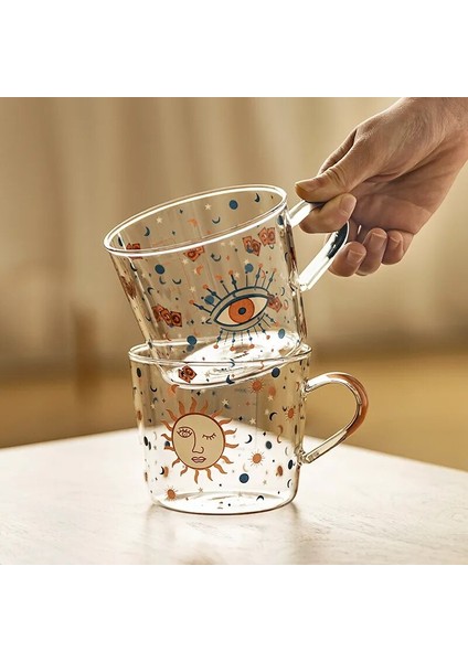 Güneş Turuncu Kolu 500 ml Yaratıcı Ölçekli Cam Kupa Kahvaltı Mlik Kahve Fincanı Ev Çift Su Bardağı Güneş Gözü Desen Drinkware (Yurt Dışından) fiyatları