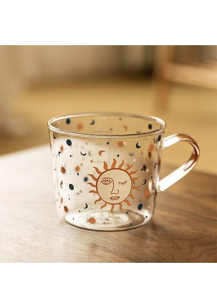 Güneş Turuncu Kolu 500 ml Yaratıcı Ölçekli Cam Kupa Kahvaltı Mlik Kahve Fincanı Ev Çift Su Bardağı Güneş Gözü Desen Drinkware (Yurt Dışından) modelleri
