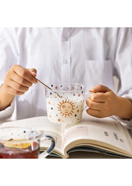 Güneş Turuncu Kolu 500 ml Yaratıcı Ölçekli Cam Kupa Kahvaltı Mlik Kahve Fincanı Ev Çift Su Bardağı Güneş Gözü Desen Drinkware (Yurt Dışından) indirimleri