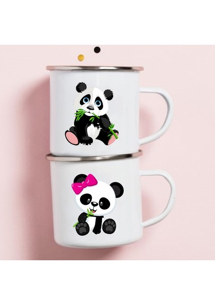 XH369-A015WH-8 360ML Sevimli Panda Baskı Emaye Yaratıcı Kahve Çay Su Bardakları Içecekler Tatlı Kahvaltı Süt Kupası Kawaii Kupalar Kolu Drinkware En Iyi Hediyeler (Yurt Dışından)