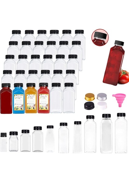 250ML-A Altın Alüminyum Kapak 10 Adet 60-500ML Şeffaf Boş Plastik Meyve Suyu Şişesi Kapaklı W/huni Tek Kullanımlık Meyve Suyu Içecek Konteyneri Meyve Suyu Sıkma Smoothie Yapmak Için (Yurt Dışından)