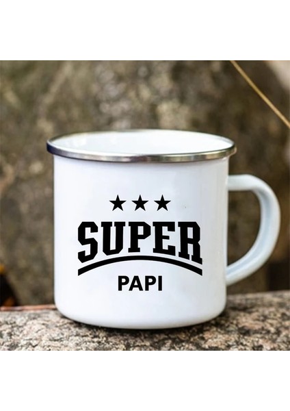 UXH156989-A015WH-8 Süper Papy Baskı Kupalar Yaratıcı Kahve Fincanları Içecek Su Çay Kamp Bardak Emaye Kupa Açık Ev Kolu Drinkware Büyükbaba Için Hediye (Yurt Dışından)