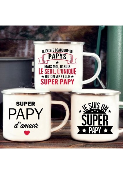 UXH156989-A015WH-8 Süper Papy Baskı Kupalar Yaratıcı Kahve Fincanları Içecek Su Çay Kamp Bardak Emaye Kupa Açık Ev Kolu Drinkware Büyükbaba Için Hediye (Yurt Dışından)