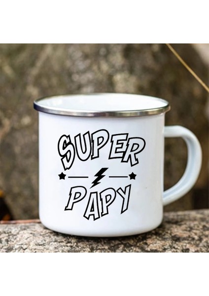 UXH156989-A015WH-8 Süper Papy Baskı Kupalar Yaratıcı Kahve Fincanları Içecek Su Çay Kamp Bardak Emaye Kupa Açık Ev Kolu Drinkware Büyükbaba Için Hediye (Yurt Dışından)