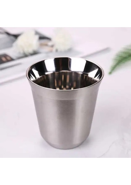 Gümüş 160 ml Paslanmaz Çelik 304 Espresso Kupalar Kahve Süt Su Içecek Kahvaltı Bardak Yalıtımlı Çift Duvar Bulaşık Makinesinde Yıkanabilir Doku 160 ml (Yurt Dışından)
