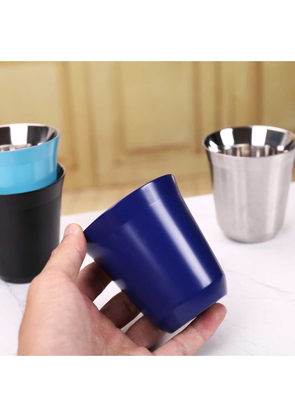 Gümüş 160 ml Paslanmaz Çelik 304 Espresso Kupalar Kahve Süt Su Içecek Kahvaltı Bardak Yalıtımlı Çift Duvar Bulaşık Makinesinde Yıkanabilir Doku 160 ml (Yurt Dışından)