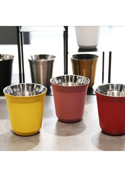 Gümüş 160 ml Paslanmaz Çelik 304 Espresso Kupalar Kahve Süt Su Içecek Kahvaltı Bardak Yalıtımlı Çift Duvar Bulaşık Makinesinde Yıkanabilir Doku 160 ml (Yurt Dışından)