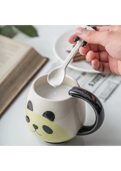 Sarı Misk Kedisi 450ML El-Boyalı Kahve Fincanı Karikatür Güzel Panda Kurbağa Kedi Tilki Domuz Seramik Kupa Çiftler Çocuk Içme Çay Fincanı Çay Kaşığı Dahil (Yurt Dışından)