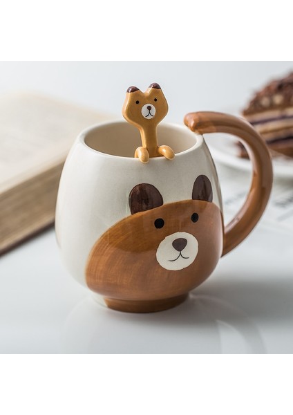 Sarı Misk Kedisi 450ML El-Boyalı Kahve Fincanı Karikatür Güzel Panda Kurbağa Kedi Tilki Domuz Seramik Kupa Çiftler Çocuk Içme Çay Fincanı Çay Kaşığı Dahil (Yurt Dışından)