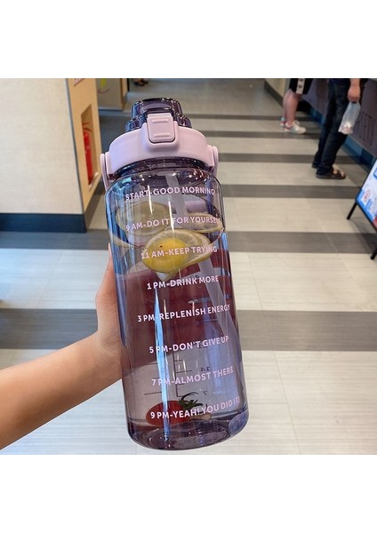 Mor 260G 2000ML 2 Litre Samanlı Su Şişesi Kadın Sürahi Kızlar Taşınabilir Seyahat Şişeleri Spor Bisiklet Fincan Yaz Soğuk Su Sürahisi Zaman Işaretleyici ile (Yurt Dışından)
