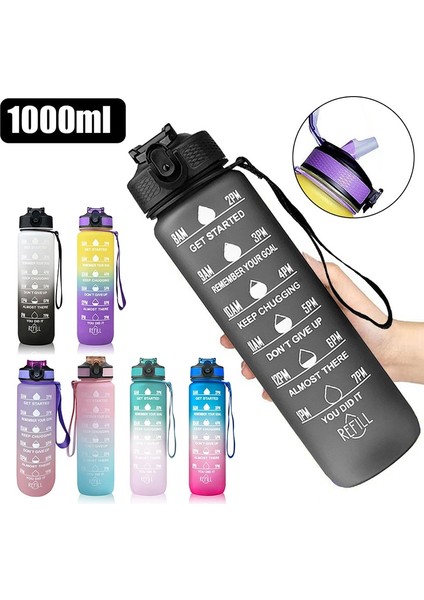 NEW-900ML 1000ML 1 Litre Su Şişesi Motivasyon Spor Su Şişesi Sızdırmaz Içme Şişeleri Açık Seyahat Spor Salonu Fitness Mutfak Için Sürahiler (Yurt Dışından)