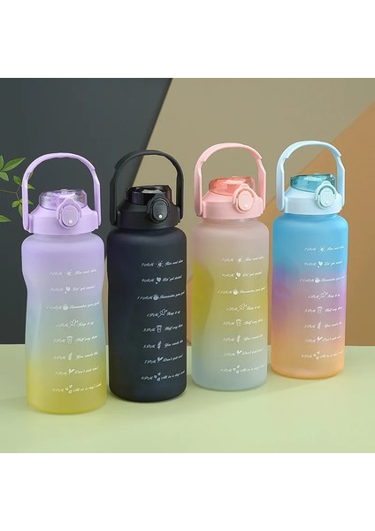 Siyah 300ML-900ML-2000ML 3 Adet Set Spor Su Şişesi Taşınabilir Degrade Renk Plastik Su Bardağı Büyük Kapasiteli Saman Bardak Açık Seyahat Spor Salonu Fitness Sürahiler (Yurt Dışından) modelleri