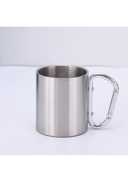 Gümüş 220 ml 220 ml Yalıtım Seyahat Kupa Çift Duvar Paslanmaz Çelik Açık Çocuk Fincan Karabina Kanca Kolu Isı Direnci (Yurt Dışından)