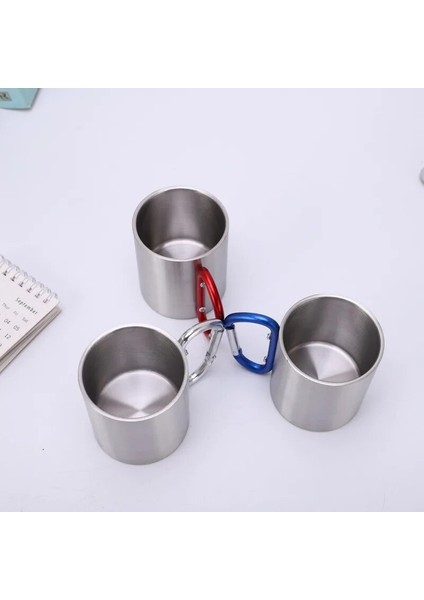 Gümüş 220 ml 220 ml Yalıtım Seyahat Kupa Çift Duvar Paslanmaz Çelik Açık Çocuk Fincan Karabina Kanca Kolu Isı Direnci (Yurt Dışından) modelleri