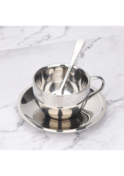 180ML Parlak Işık 101-200ML Paslanmaz Çelik Kahve Fincanları Seti Çift Katlı Isı Yalıtım Kahve Kupa Çay Fincanları Seti Çay Seti Süt Kupa Tabağı Mat Kaşık (Yurt Dışından)