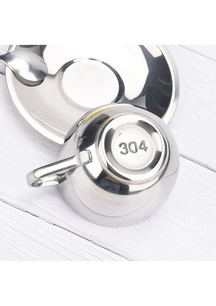 180ML Parlak Işık 101-200ML Paslanmaz Çelik Kahve Fincanları Seti Çift Katlı Isı Yalıtım Kahve Kupa Çay Fincanları Seti Çay Seti Süt Kupa Tabağı Mat Kaşık (Yurt Dışından)
