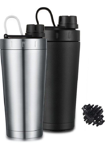 Siyah 500 ml Protein Shaker Termos Bardak Paslanmaz Çelik Su Şişesi Açık Spor Salonu Eğitim Içecek Tozu Süt Mikser Seyahat Taşınabilir 500 ml (Yurt Dışından)