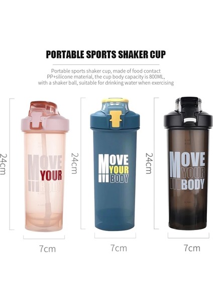 Mavi Su Isıtıcısı 800ML Spor Shaker Şişesi 800ML Büyük Kapasiteli Saman Shaker Şişesi Protein Tozu Milkshake Kupası Açık Taşınabilir Plastik Şişe (Yurt Dışından)