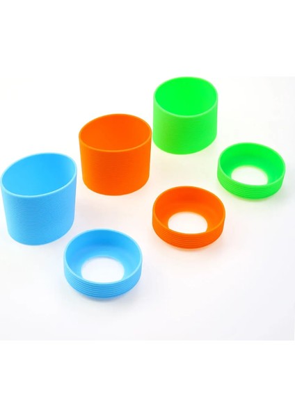 Turuncu Silikon Dünya 2 Adet/takım 6.5 cm Silikon Bardak Kapağı Çizgili Isı Yalıtımlı Cam Bardak Kol 65 mm Silikon Bardak Alt Kapak (Yurt Dışından)