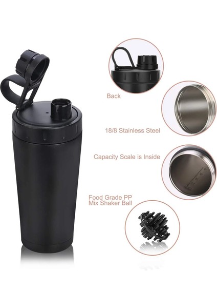 Siyah 500 ml Protein Shaker Termos Bardak Paslanmaz Çelik Su Şişesi Açık Spor Salonu Eğitim Içecek Tozu Süt Mikser Seyahat Taşınabilir 500 ml (Yurt Dışından)
