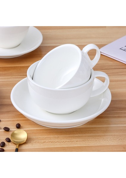 Şeffaf 201-300ML Avrupa Tarzı Latte Art Cappuccino Kahve Fincanı ve Tabağı Seti Seramik Saf Beyaz Süt Çay Bardağı Otel Evrensel Çay Bardağı (Yurt Dışından)