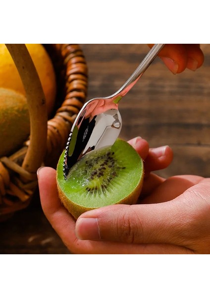 C Kivi Kaşığı Paslanmaz Çelik Kivi Mango Kaşığı Tırtıklı Kenar Çamur Kazıyıcılar Meyve Kazıma Çamur Kesme Aleti Bebek Gıda Robotu Mutfak Eşyaları (Yurt Dışından)