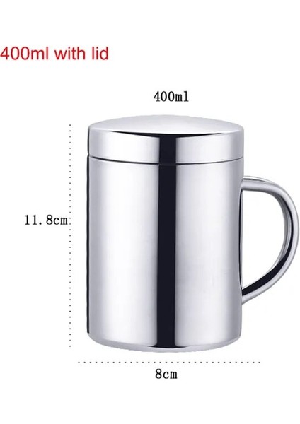 B3-400 ml Kapasiteli Çift Duvar Paslanmaz Çelik Kahve Kapaklı Kupa Taşınabilir Fincan Seyahat Tumbler Sürahi Süt Çay Bardak Ofis Su Kupaları (Yurt Dışından)