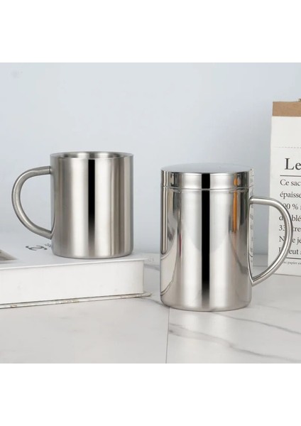 B3-400 ml Kapasiteli Çift Duvar Paslanmaz Çelik Kahve Kapaklı Kupa Taşınabilir Fincan Seyahat Tumbler Sürahi Süt Çay Bardak Ofis Su Kupaları (Yurt Dışından)