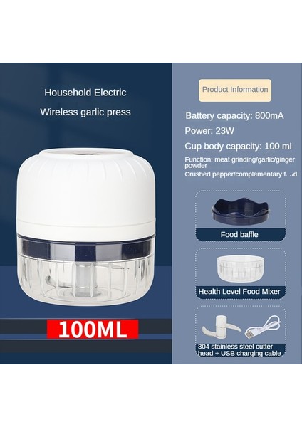 Beyaz 100ML 100/250ML Mini Elektrikli Sarımsak Kıyıcı USB Şarj Zencefil Ezici Makinesi Sağlam Dayanıklı Biber Sebze Kırıcı Mutfak Aracı (Yurt Dışından)