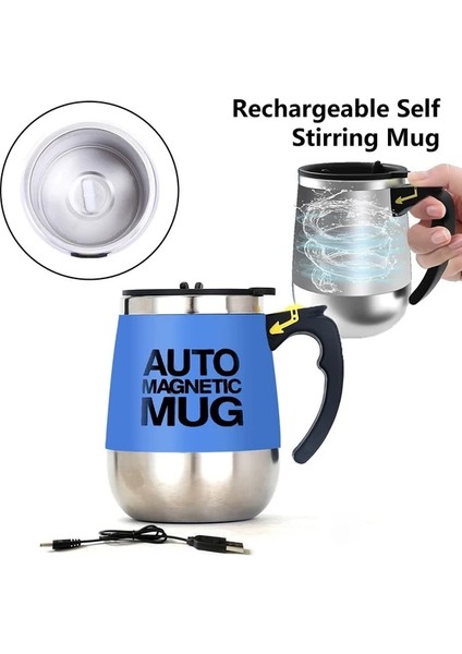 USB Şarj Mavi 300-400 ml Tam Otomatik Karıştırma Manyetik Kupa Paslanmaz Çelik Sıcaklık Farkı Kahve Karıştırma Kabı Blender Akıllı Mikser Termal Bardak (Yurt Dışından)