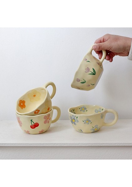 201-3 201-300 ml Seramik Kupalar Kahve Fincanları El Sıkıştırılmış Düzensiz Çiçek Süt Çay Bardağı Ins Kore Tarzı Yulaf Ezmesi Kahvaltı Kupa Drinkware Mutfak (Yurt Dışından) fiyatları