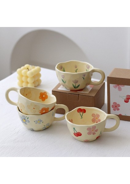 201-3 201-300 ml Seramik Kupalar Kahve Fincanları El Sıkıştırılmış Düzensiz Çiçek Süt Çay Bardağı Ins Kore Tarzı Yulaf Ezmesi Kahvaltı Kupa Drinkware Mutfak (Yurt Dışından) fırsatları