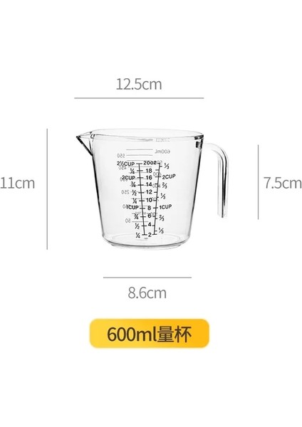 600ML 300/600/1000ML Şeffaf Mutfak Laboratuvarı Plastik Ölçüm Kabı Mezun Hacimsel Konteyner Aracı 1 Adet (Yurt Dışından)