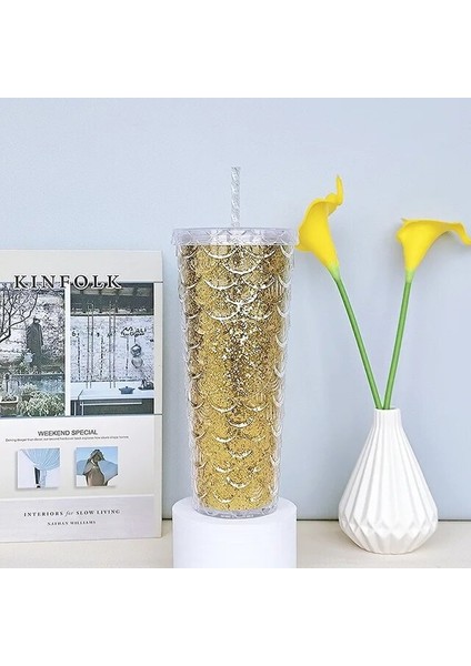 G Dıy 710 ml 24 Oz Balık Terazisi Tumbler Kapaklı Kupa Saman Balık Terazisi Fincan Elmas Içme Buz Kahve Fincanı Çift Duvar Balık Pulu Fincan (Yurt Dışından)