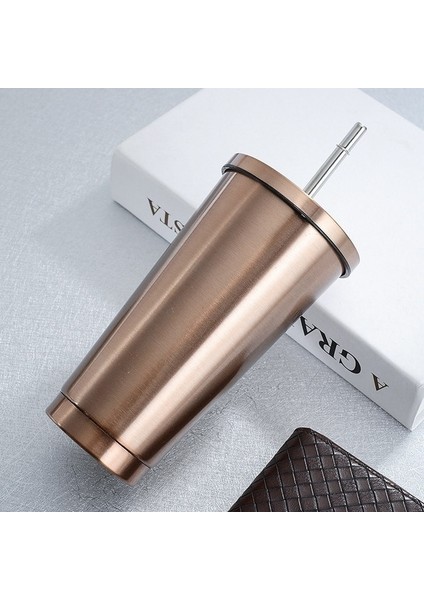Altın 500ML 500ML Paslanmaz Çelik Kahve Kupa Termo Kapaklı Kupa Bira Kupaları Çay Bardağı Termos Metal Bardak Içecek Saman Seyahat Bardakları (Yurt Dışından)