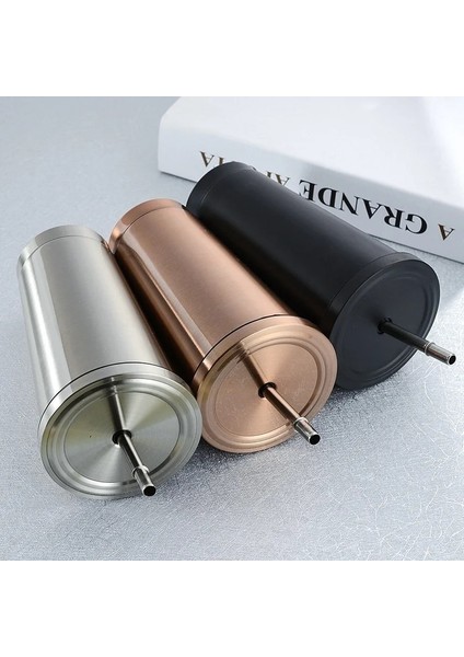 Altın 500ML 500ML Paslanmaz Çelik Kahve Kupa Termo Kapaklı Kupa Bira Kupaları Çay Bardağı Termos Metal Bardak Içecek Saman Seyahat Bardakları (Yurt Dışından) fırsatları