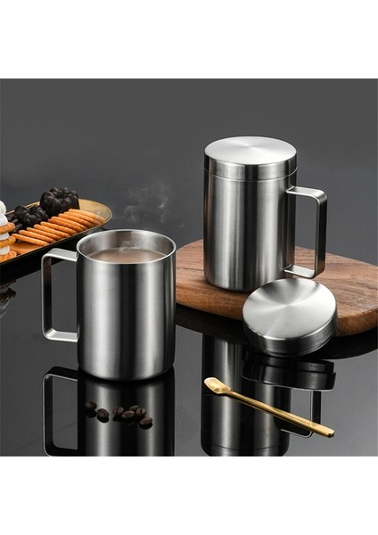 220 ml 304 Paslanmaz Çelik Metal Bira Kupaları Kapaklı Yalıtımlı Termal Kahve Süt Tumbler Çift Alt Kupa Açık Seyahat Kamp Bardak (Yurt Dışından)