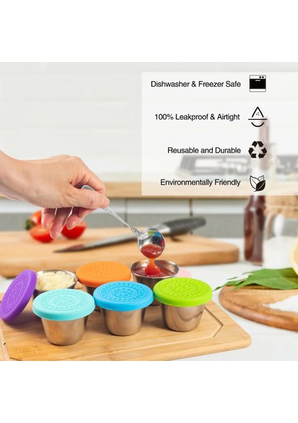 BLUE-50ML Salata Sosu Kabı 6x2.5 Oz Paslanmaz Çelik Küçük Baharat Kabı Kapaklı Sızdırmaz Çocuklar Için Öğle Yemeği Kapları Kutusu (Yurt Dışından) indirimleri