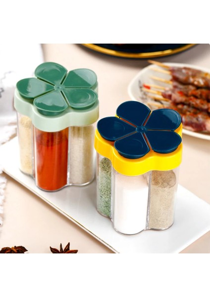 Gri-4 In 1 5 In 1 Baharat Kutusu Kapaklı Şeffaf Tuz Biber Baharat Kavanoz Kombinasyonu Baharat Dispenseri Saklama Kabı Mutfak Alet (Yurt Dışından)