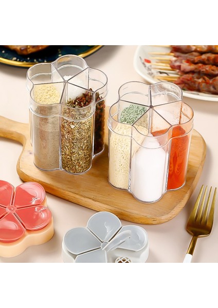 Gri-4 In 1 5 In 1 Baharat Kutusu Kapaklı Şeffaf Tuz Biber Baharat Kavanoz Kombinasyonu Baharat Dispenseri Saklama Kabı Mutfak Alet (Yurt Dışından)